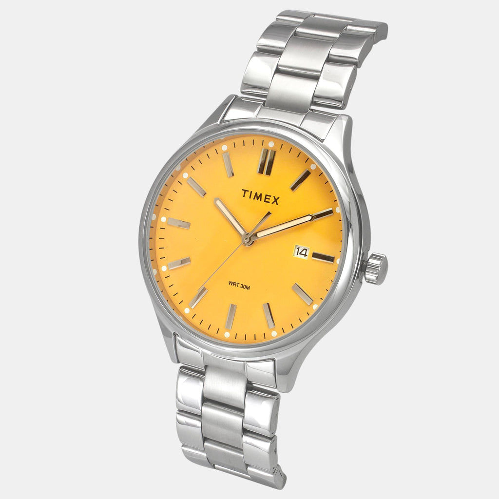 Fashion Men Quartz Yellow Dial Analog Stainless Steel Watch TWEG18428