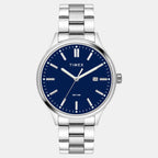 Fashion Men Quartz Dark Blue Dial Analog Stainless Steel Watch TWEG18429
