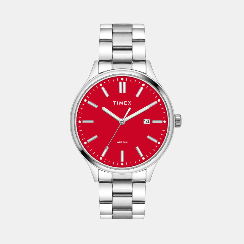 Fashion Men Quartz Red Dial Analog Stainless Steel Watch TWEG18431