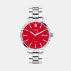 Fashion Men Quartz Red Dial Analog Stainless Steel Watch TWEG18431