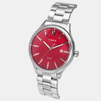 Fashion Men Quartz Red Dial Analog Stainless Steel Watch TWEG18431