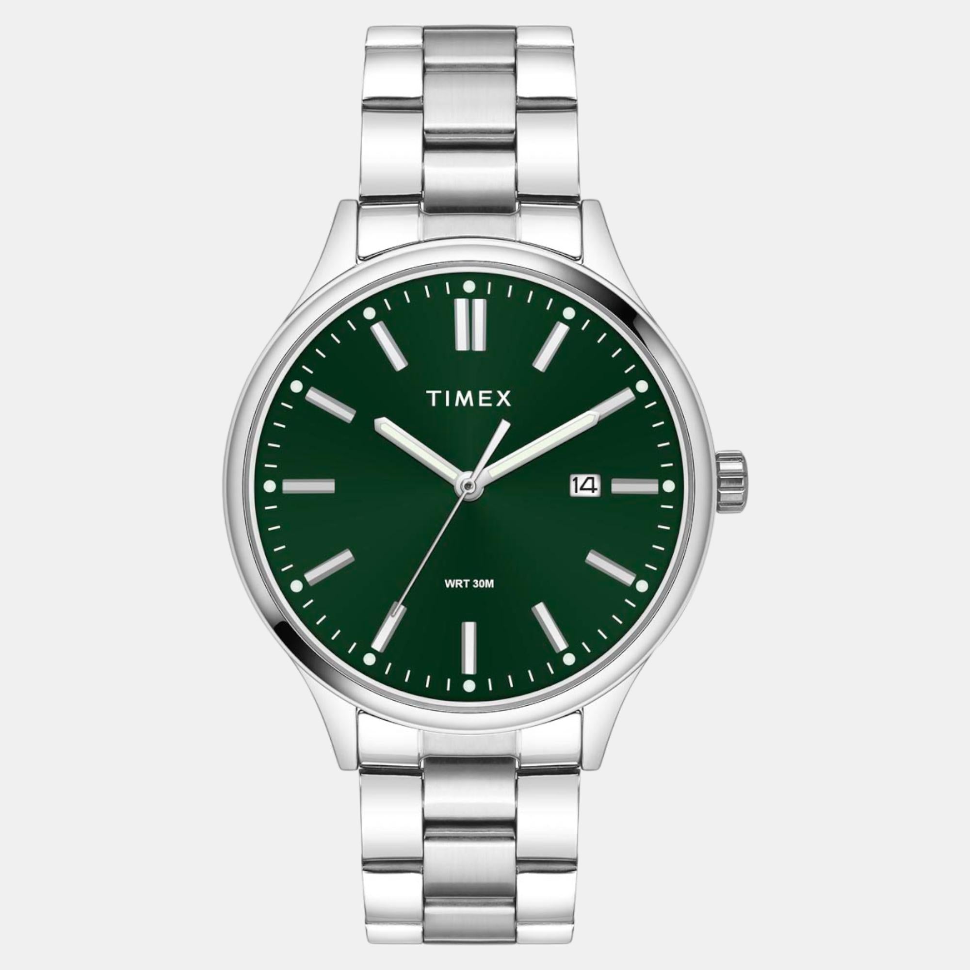 Fashion Men Quartz Green Dial Analog Stainless Steel Watch TWEG18432