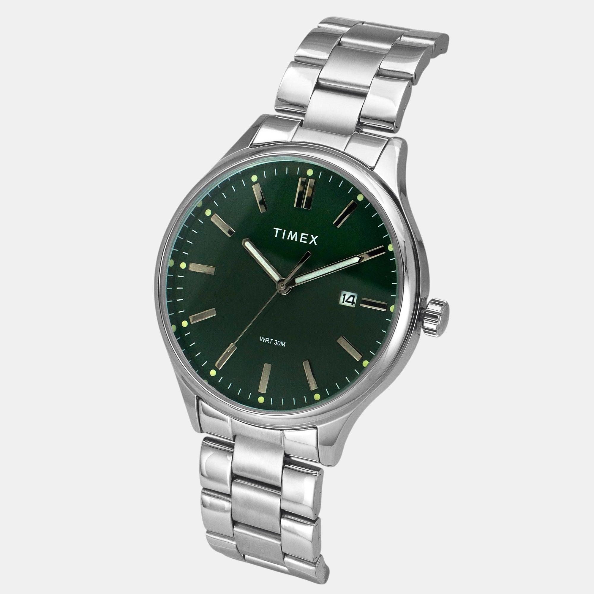 Fashion Men Quartz Green Dial Analog Stainless Steel Watch TWEG18432