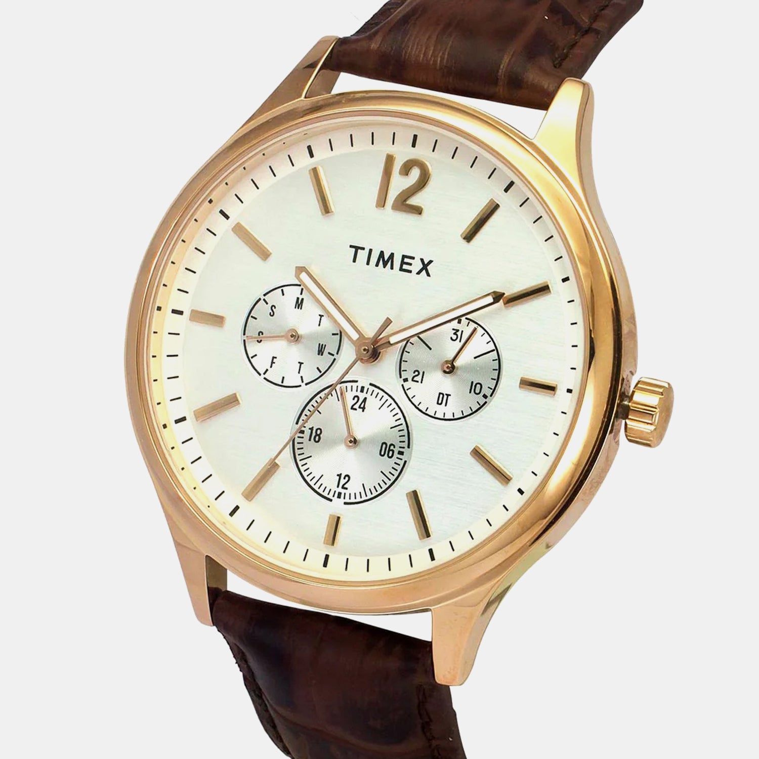 Fashion Men Quartz White Dial Multi-Function Leather Watch TWEG18433