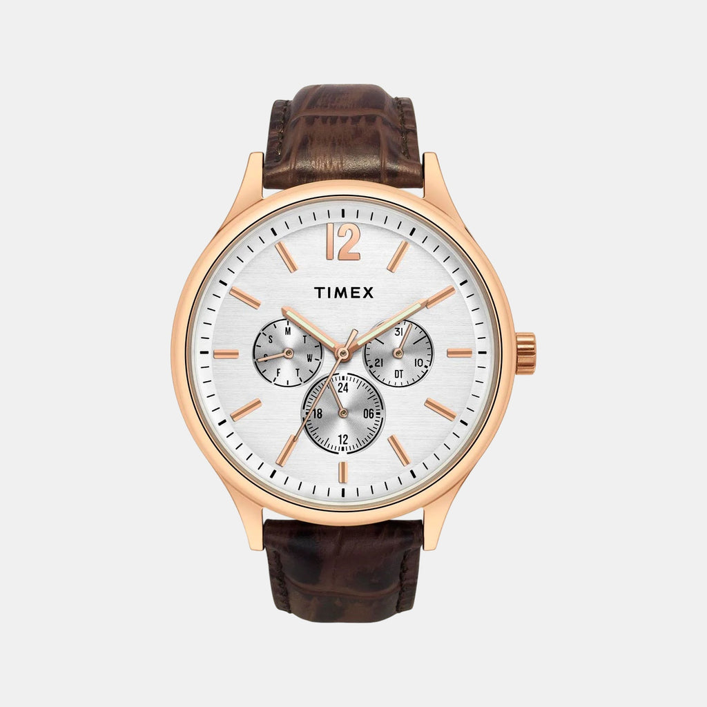 Fashion Men Quartz White Dial Multi-Function Leather Watch TWEG18433