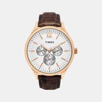 Fashion Men Quartz White Dial Multi-Function Leather Watch TWEG18433