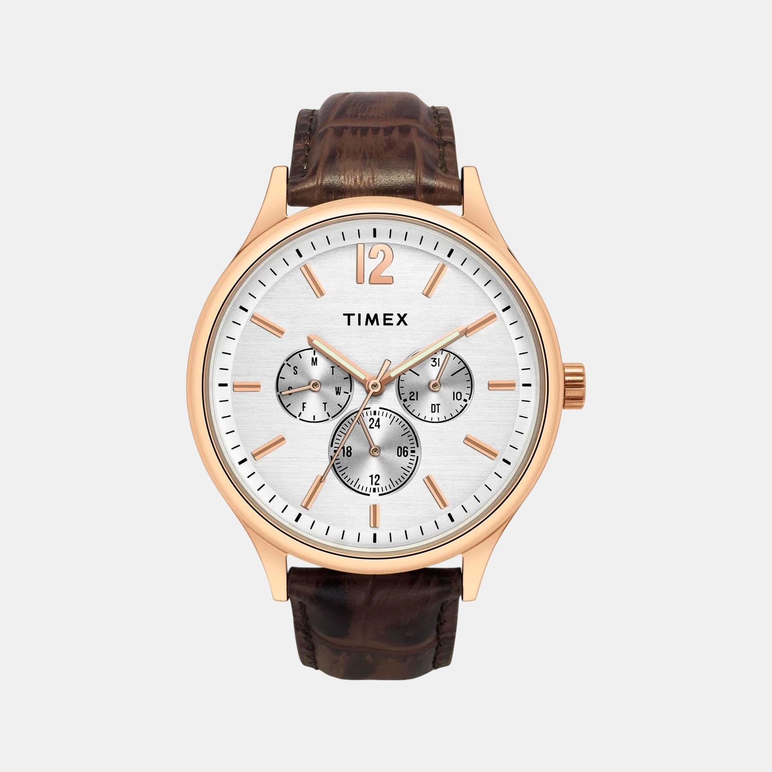 Fashion Men Quartz White Dial Multi-Function Leather Watch TWEG18433