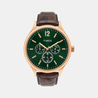 Fashion Men Quartz Green Dial Multi-Function Leather Watch TWEG18434