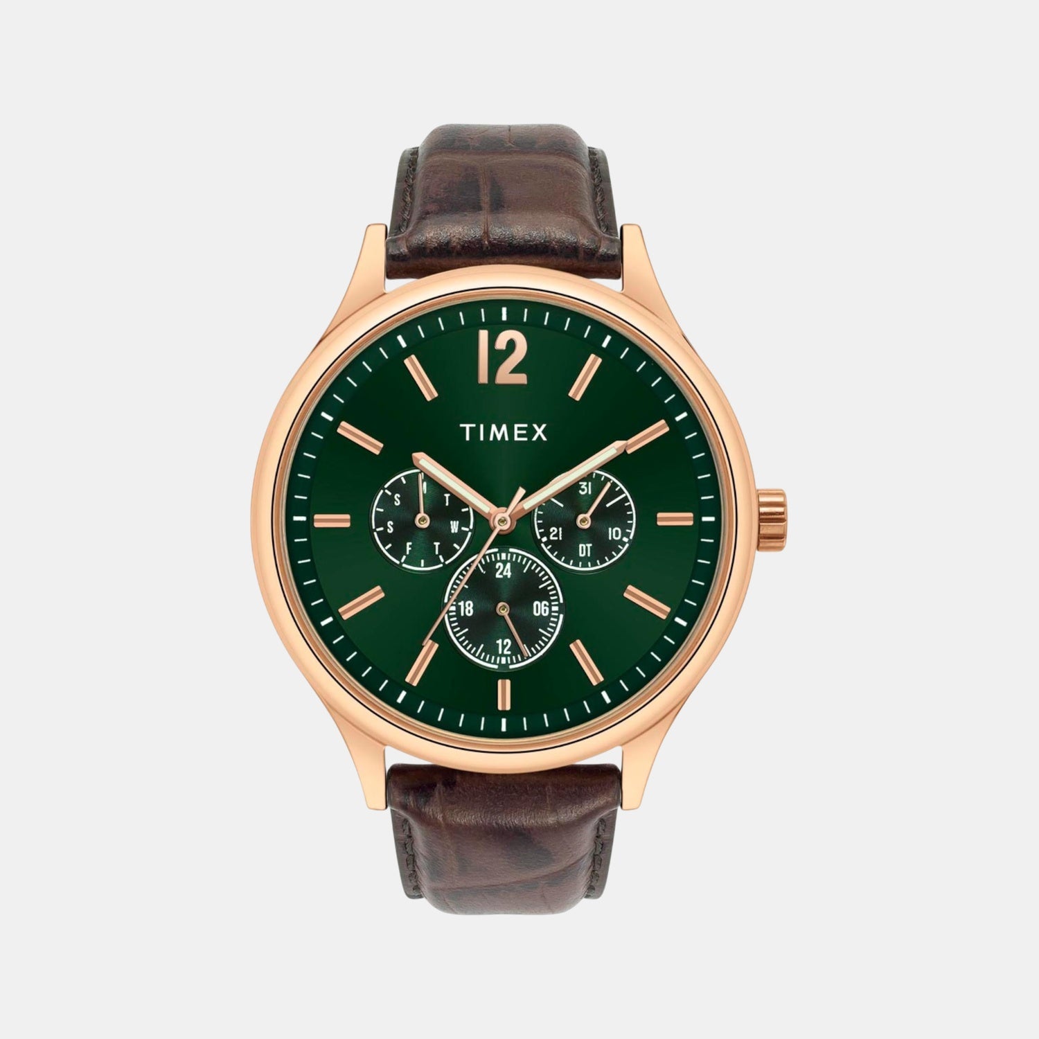 Fashion Men Quartz Green Dial Multi-Function Leather Watch TWEG18434