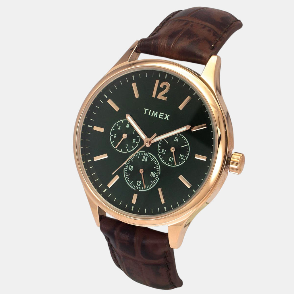 Fashion Men Quartz Green Dial Multi-Function Leather Watch TWEG18434