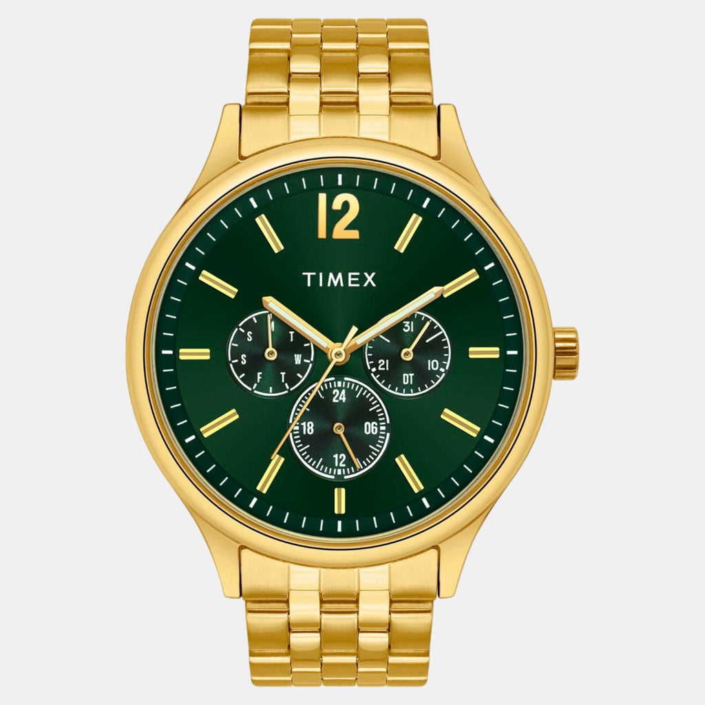 Fashion Men Quartz Green Dial Multi-Function Stainless Steel Watch TWEG18435