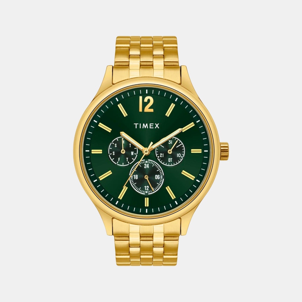 Fashion Men Quartz Green Dial Multi-Function Stainless Steel Watch TWEG18435