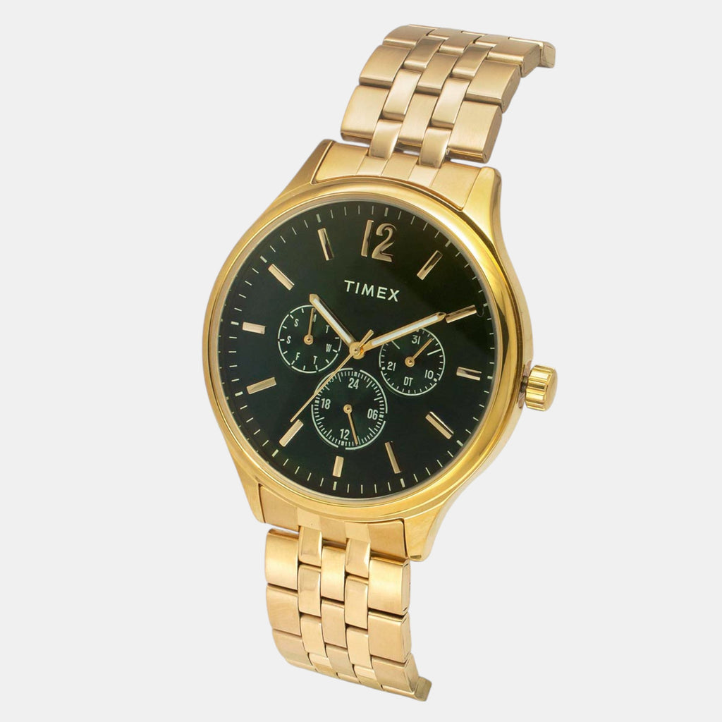 Fashion Men Quartz Green Dial Multi-Function Stainless Steel Watch TWEG18435