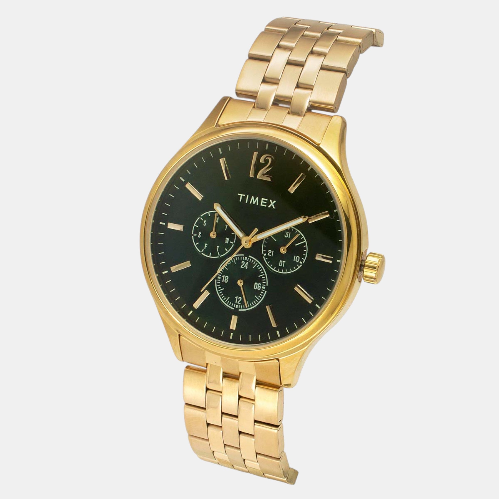 Fashion Men Quartz Green Dial Multi-Function Stainless Steel Watch TWEG18435