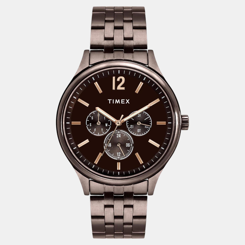 Fashion Men Quartz Brown Dial Multi-Function Stainless Steel Watch TWEG18436