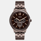 Fashion Men Quartz Brown Dial Multi-Function Stainless Steel Watch TWEG18436
