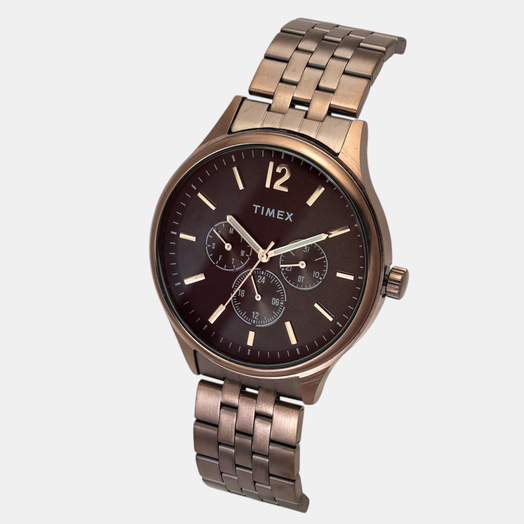 Fashion Men Quartz Brown Dial Multi-Function Stainless Steel Watch TWEG18436