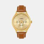 Fashion Men Quartz Champagne Dial Multi-Function Leather Watch TWEG18439