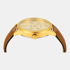 Fashion Men Quartz Champagne Dial Multi-Function Leather Watch TWEG18439