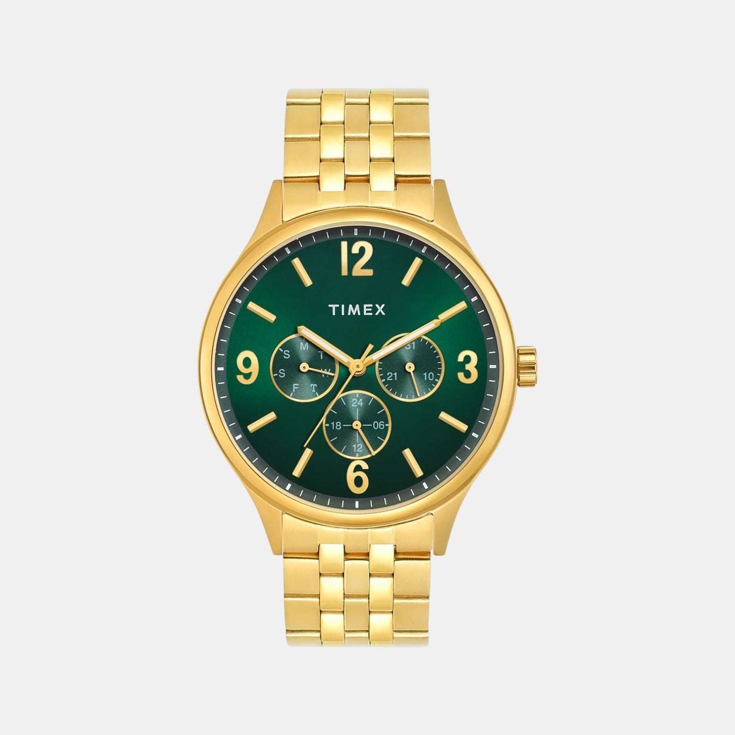 Fashion Men Quartz Green Dial Multi-Function Stainless Steel Watch TWEG18440