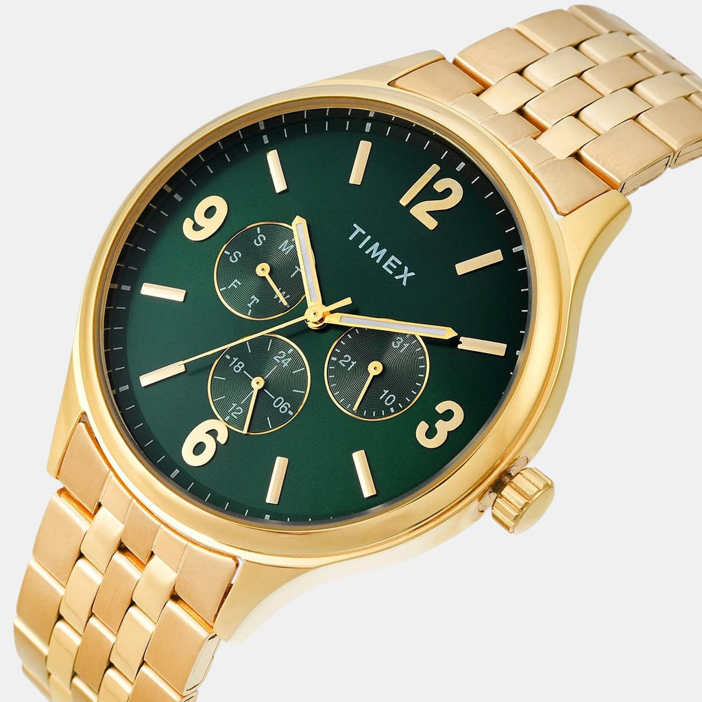 Fashion Men Quartz Green Dial Multi-Function Stainless Steel Watch TWEG18440