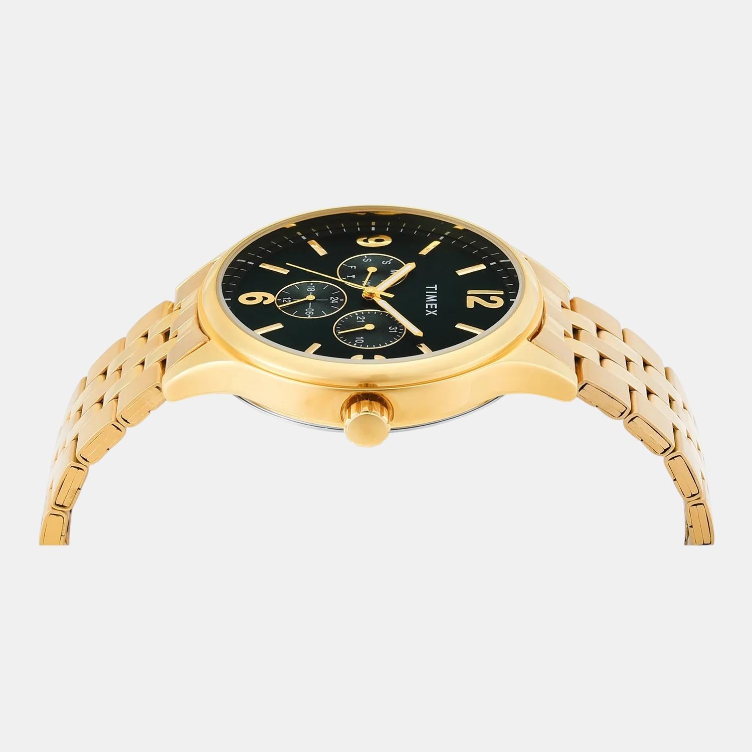 Fashion Men Quartz Green Dial Multi-Function Stainless Steel Watch TWEG18440