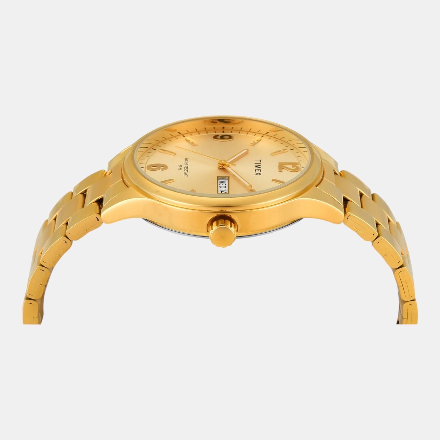 Fashion Men Quartz Champagne Dial Analog Stainless Steel Watch TWEG18444