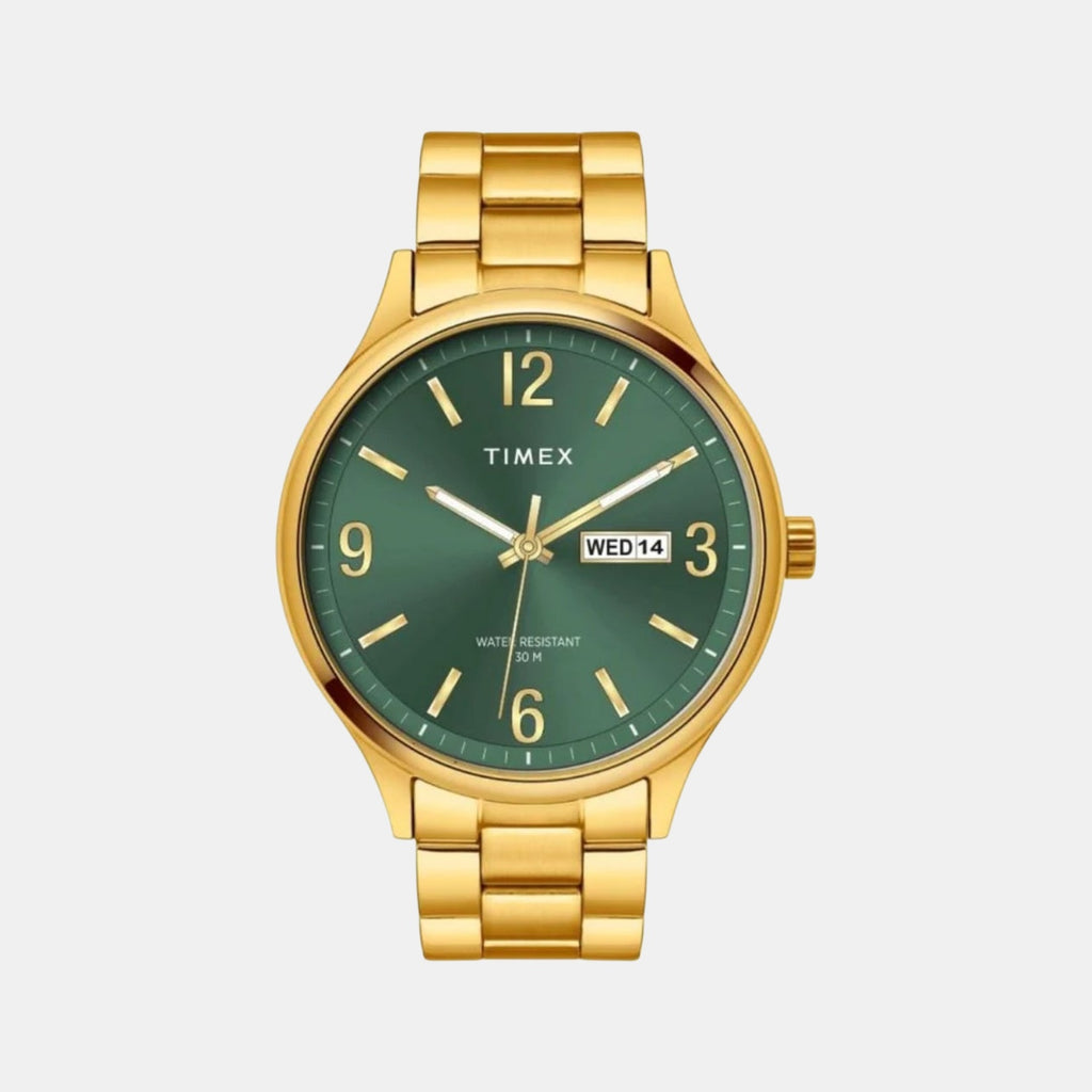 Fashion Men Quartz Green Dial Analog Stainless Steel Watch TWEG18445