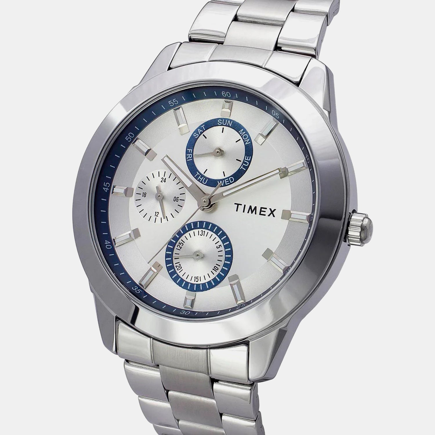 Fashion Men Quartz Silver Dial Multi-Function Stainless Steel Watch TWEG18506