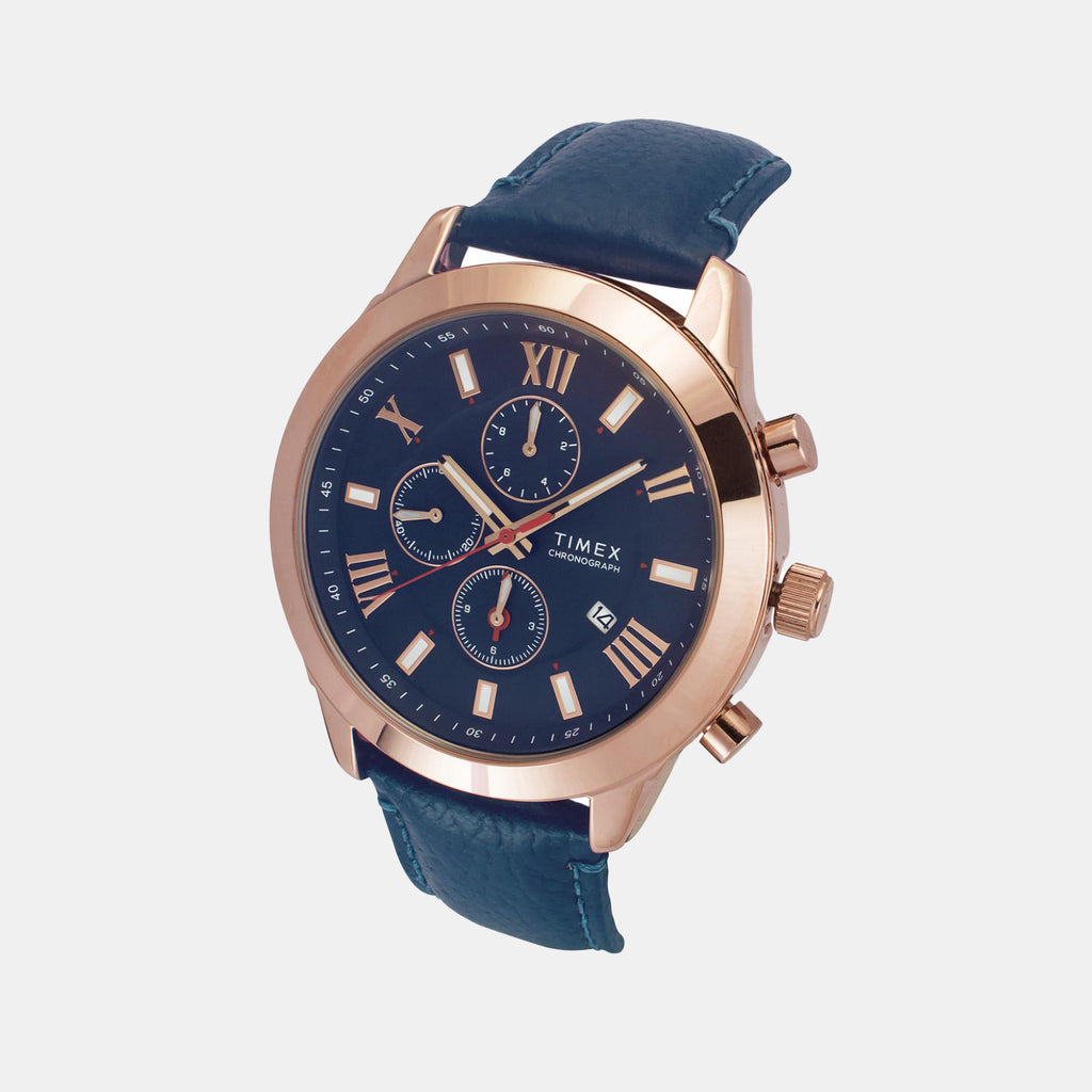 Fashion Men Quartz Blue Dial Multi-Function Leather Watch TWEG18512-EX