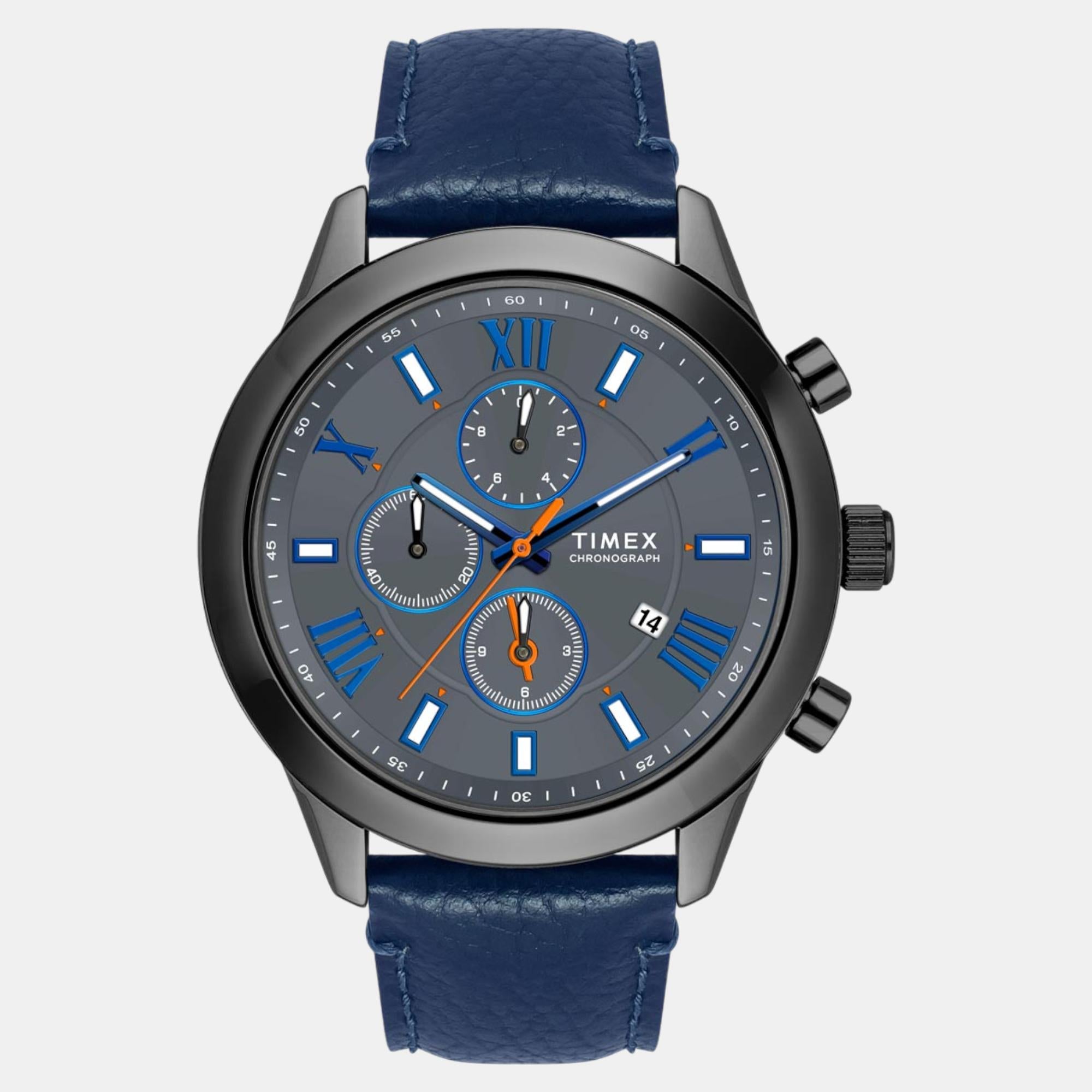 Fashion Men Quartz Grey Dial Chronograph Leather Watch TWEG18513