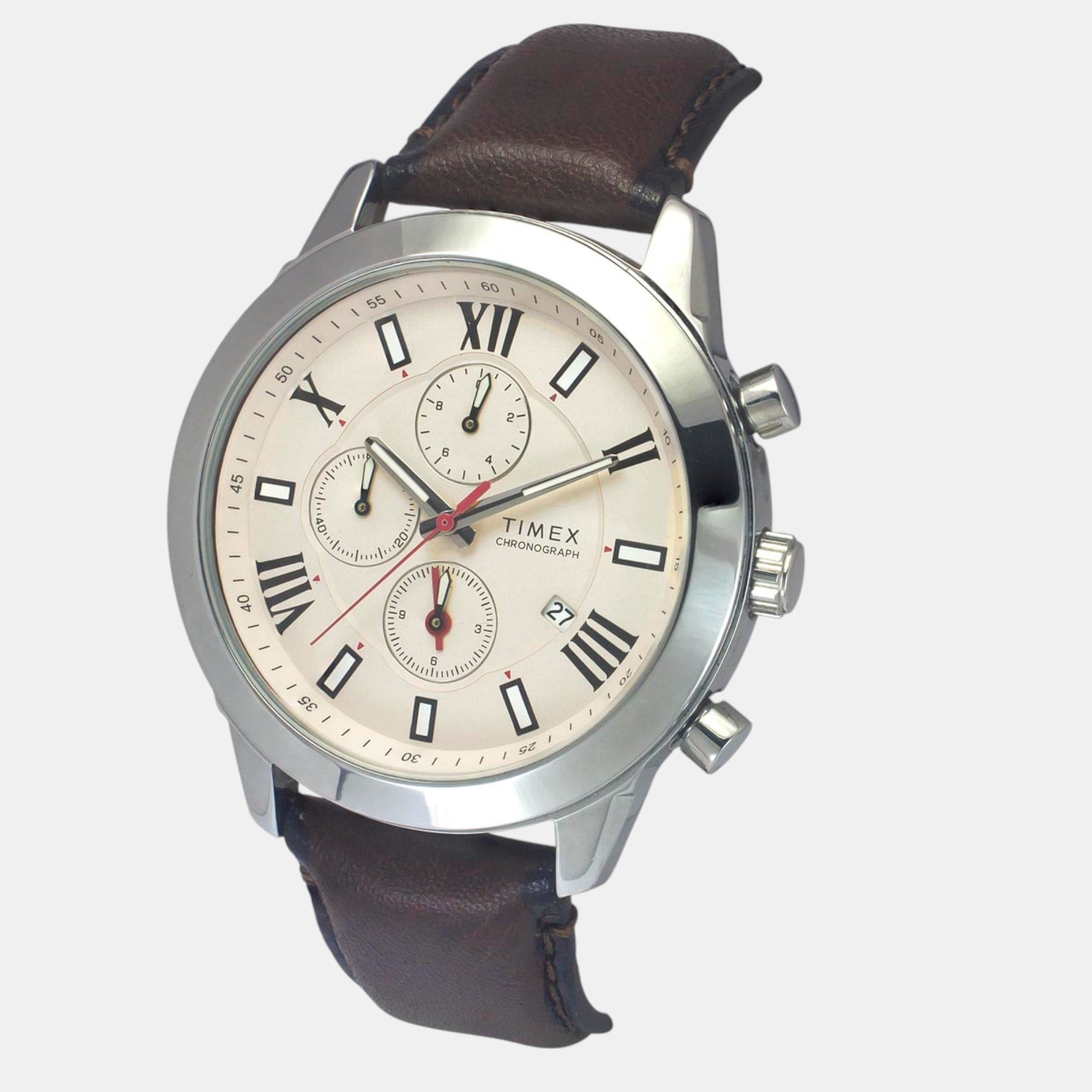 Fashion Men Quartz Warm Grey Dial Chronograph Leather Watch TWEG18514