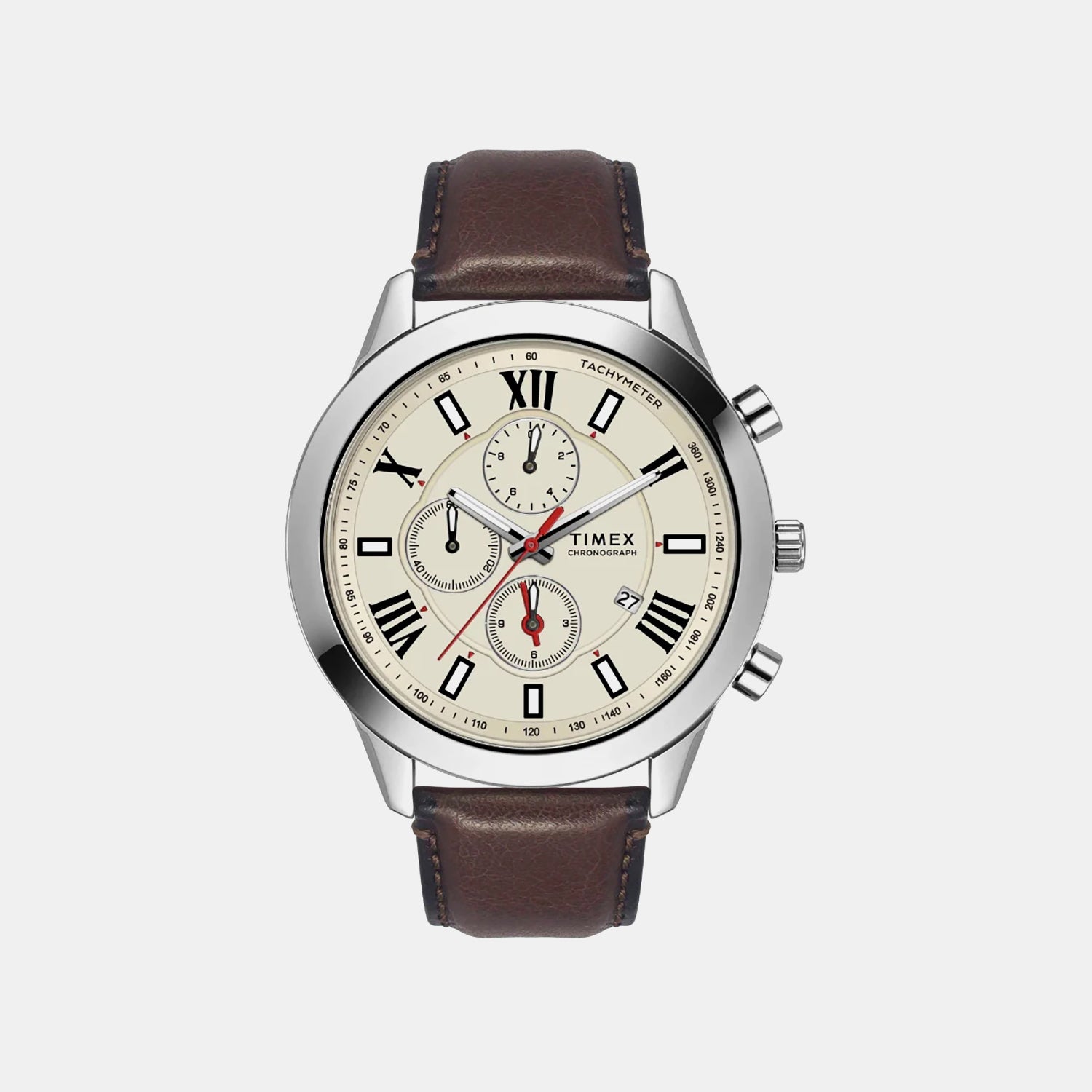 Fashion Men Quartz Grey Dial Chronograph Leather Watch TWEG18514