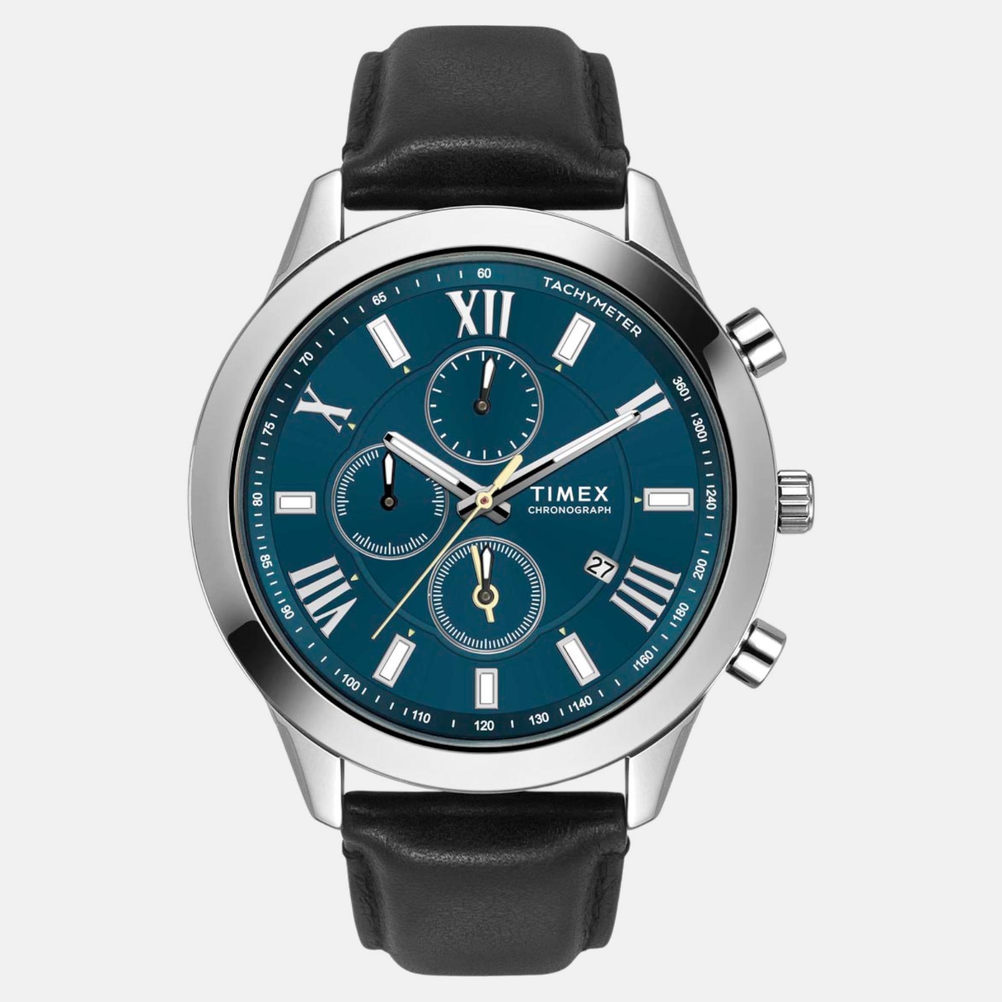 Fashion Men Quartz Teal Dial Chronograph Leather Watch TWEG18515