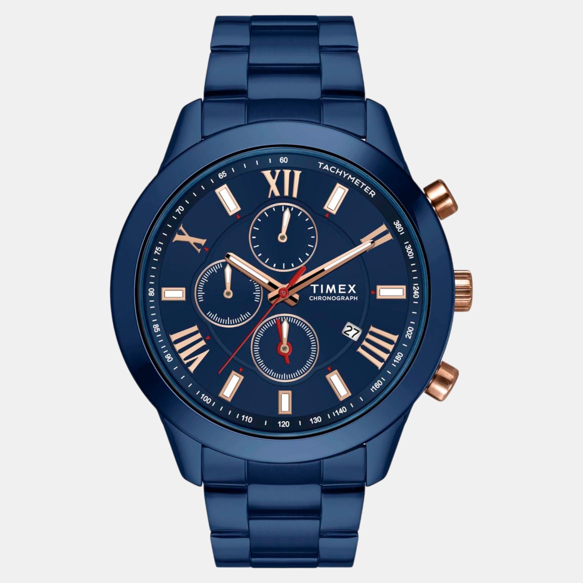 Fashion Men Quartz Blue Dial Chronograph Stainless Steel Watch TWEG18517