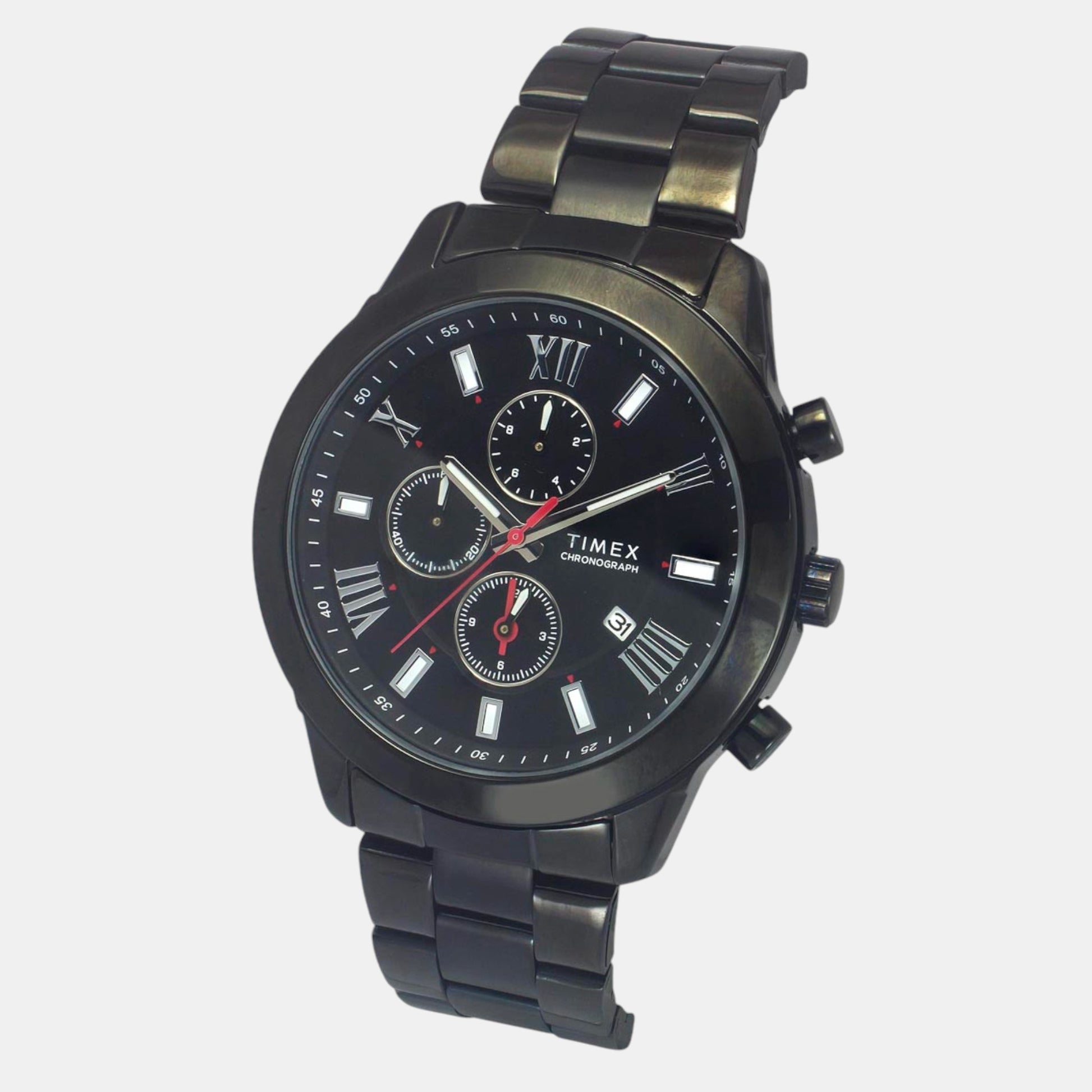 Fashion Men Quartz Black Dial Chronograph Stainless Steel Watch TWEG18518