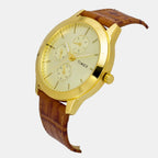 Fashion Men Quartz Champagne Dial Multi-Function Leather Watch TWEG18521