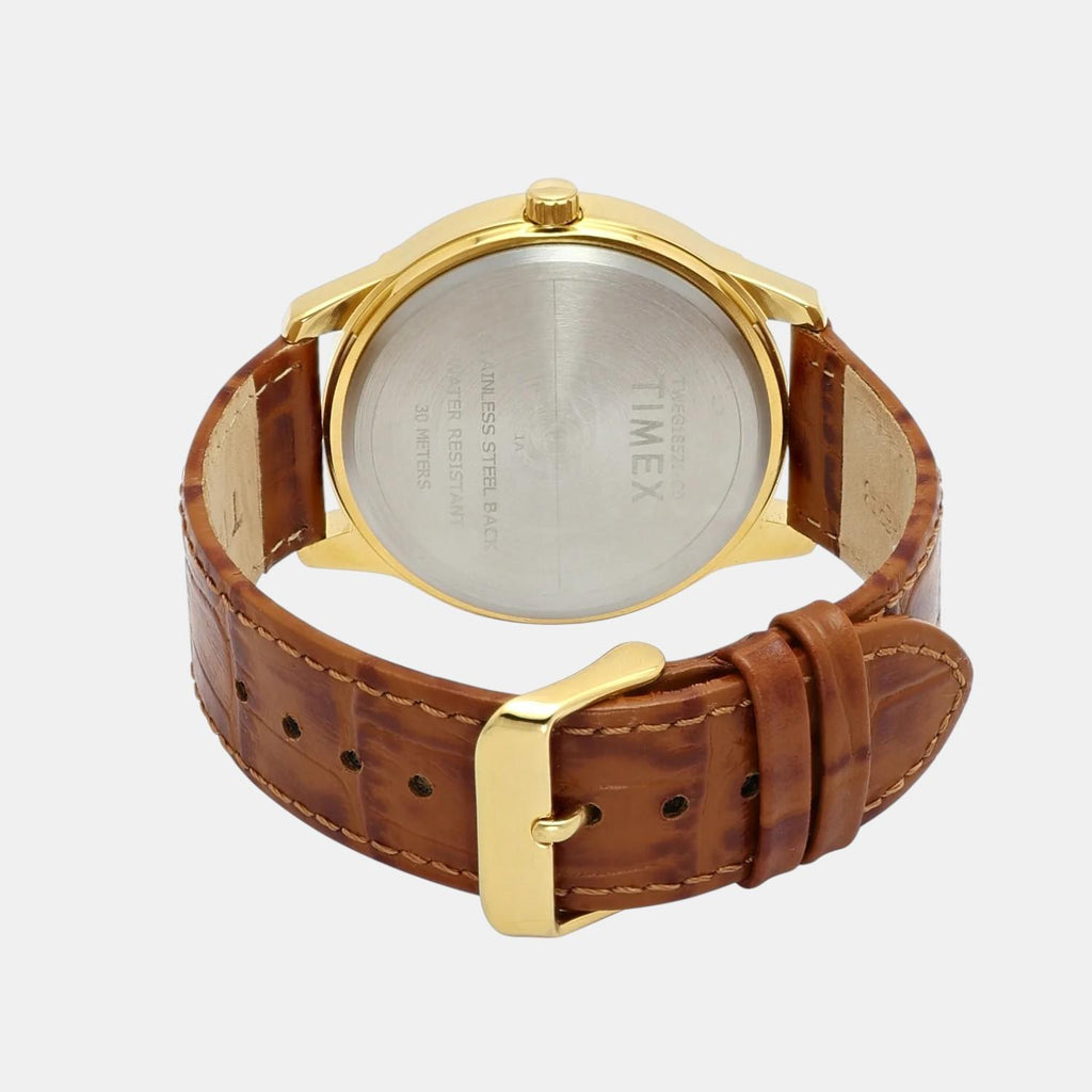 Fashion Men Quartz Champagne Dial Multi-Function Leather Watch TWEG18521