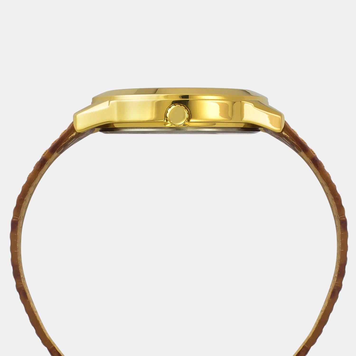 Fashion Men Quartz Champagne Dial Multi-Function Leather Watch TWEG18521