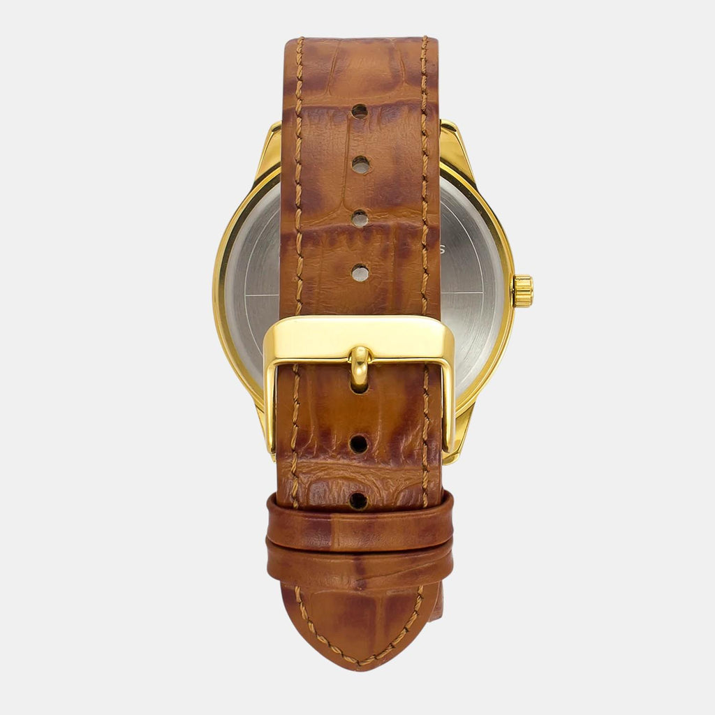 Fashion Men Quartz Champagne Dial Multi-Function Leather Watch TWEG18521