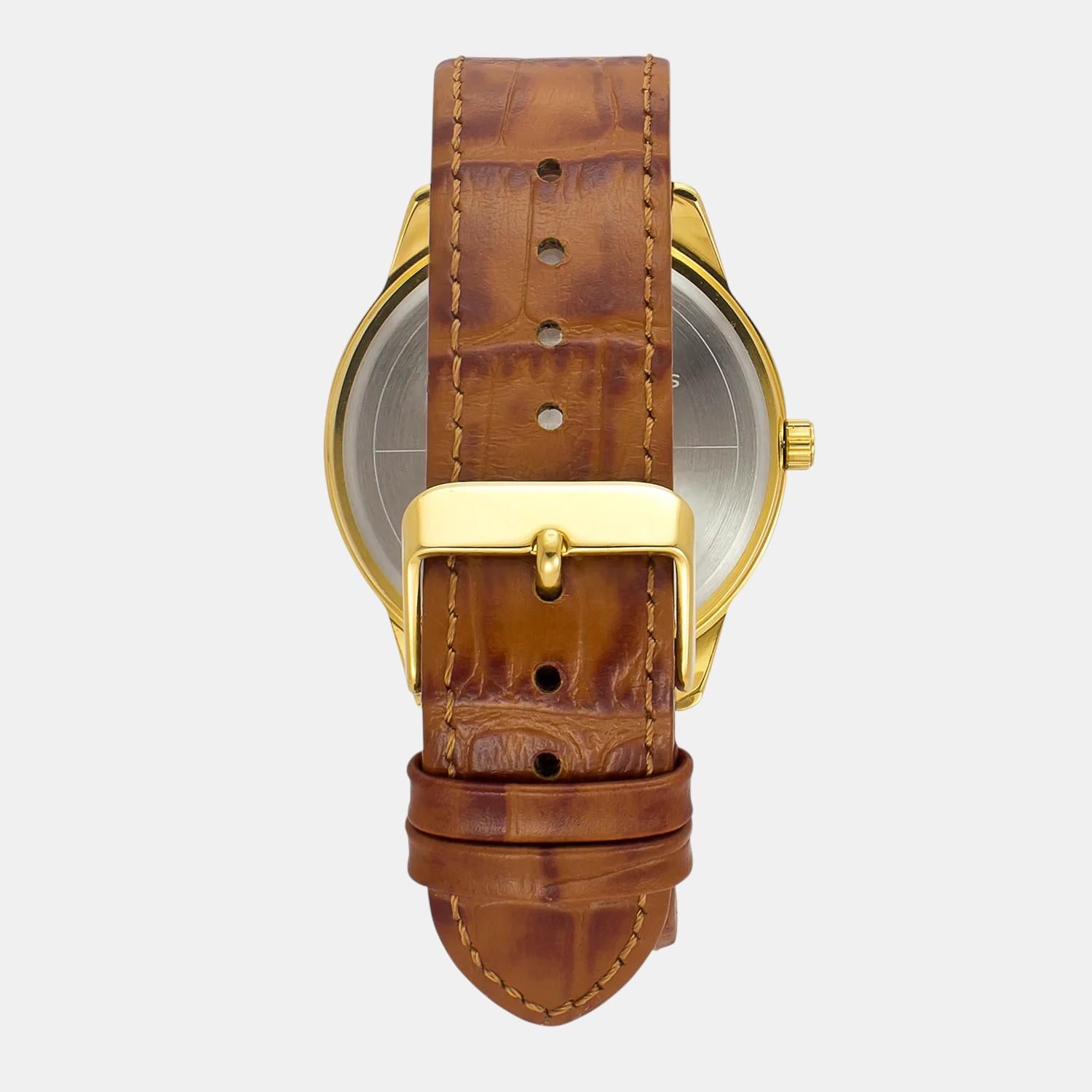 Fashion Men Quartz Champagne Dial Multi-Function Leather Watch TWEG18521