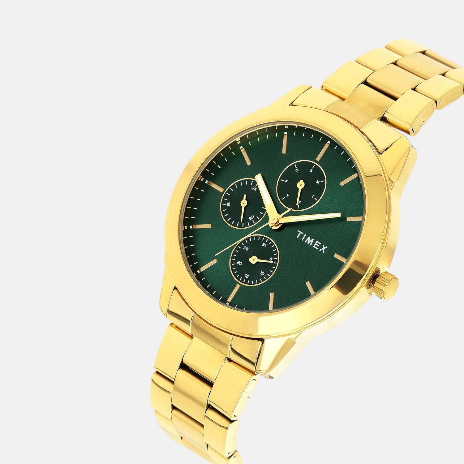 Fashion Men Quartz Green Dial Multi-Function Stainless Steel Watch TWEG18522