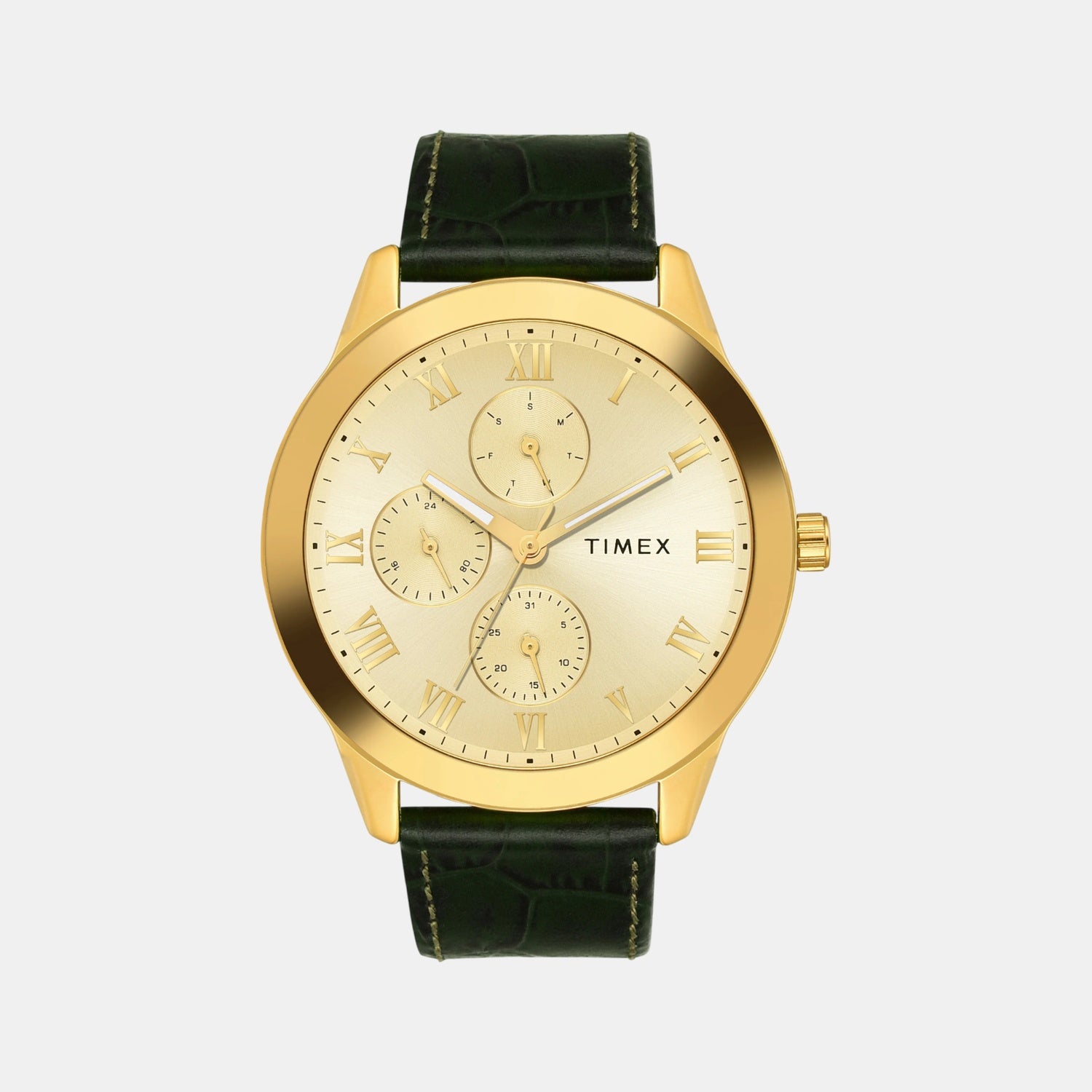 Fashion Men Quartz Champagne Dial Multi-Function Leather Watch TWEG18526