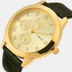 Fashion Men Quartz Champagne Dial Multi-Function Leather Watch TWEG18526