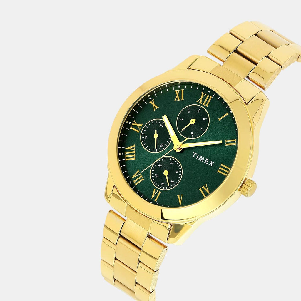Fashion Men Quartz Green Dial Multi-Function Stainless Steel Watch TWEG18527