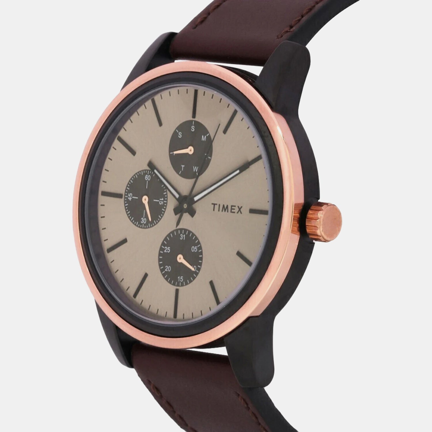 Fashion Men Quartz Brown Dial Multi-Function Leather Watch TWEG18903
