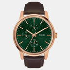 Fashion Men Quartz Green Dial Multi-Function Leather Watch TWEG18905