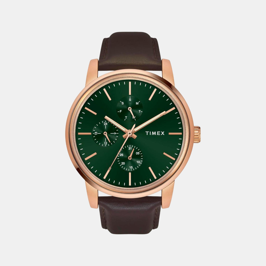Fashion Men Quartz Green Dial Multi-Function Leather Watch TWEG18905