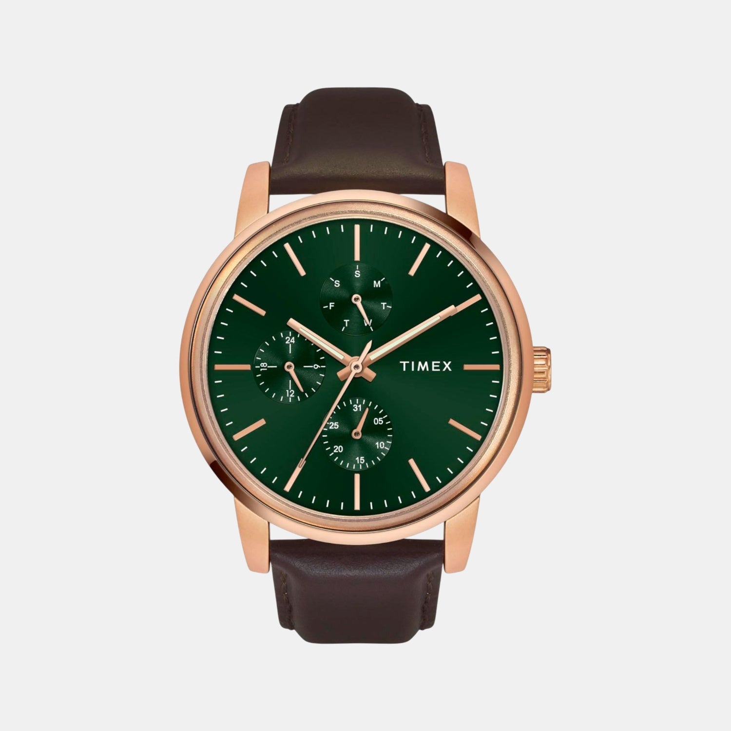 Fashion Men Quartz Green Dial Multi-Function Leather Watch TWEG18905