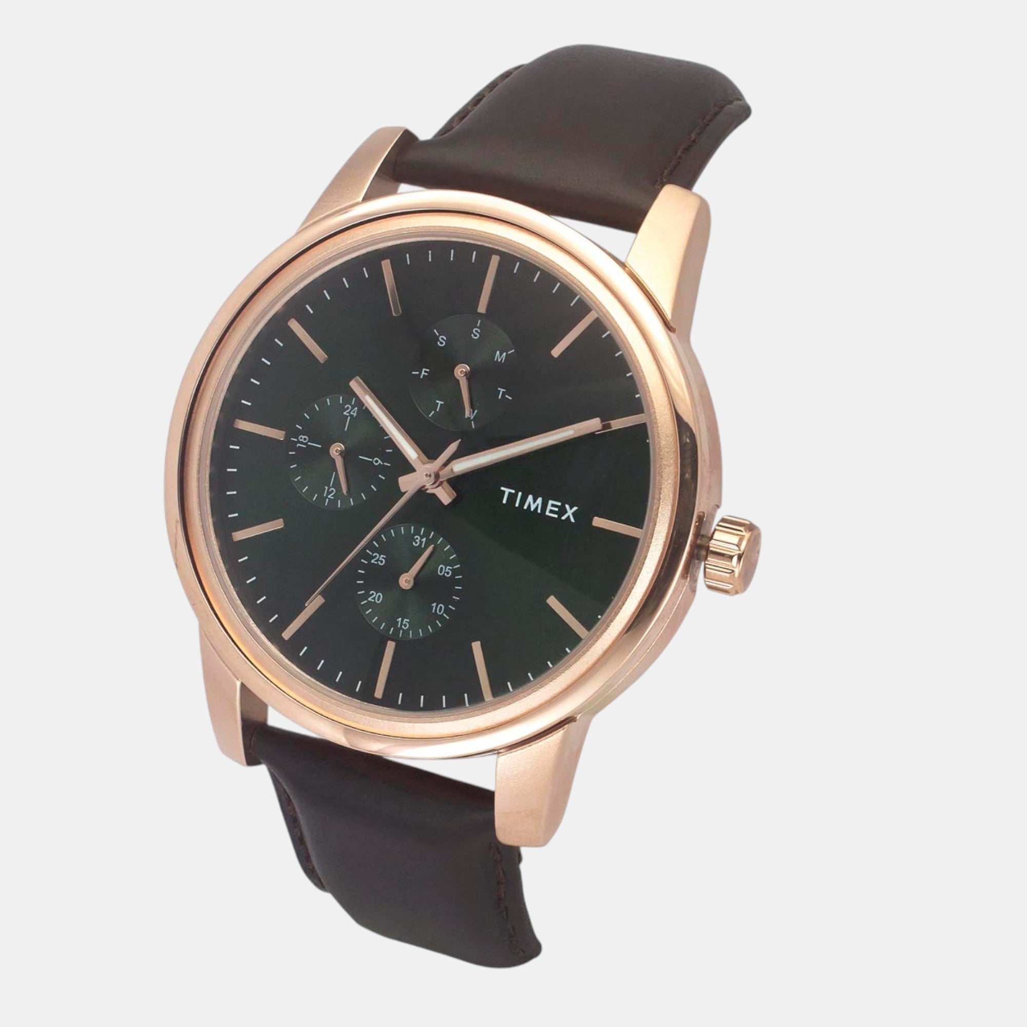 Fashion Men Quartz Green Dial Multi-Function Leather Watch TWEG18905